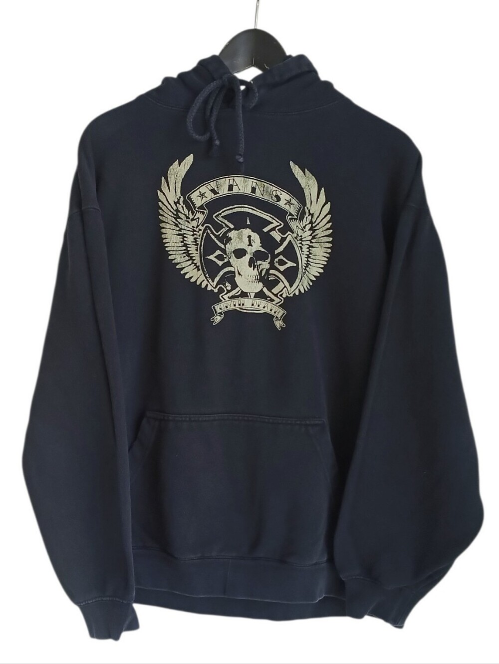Vintage Y2K Vans Off The Wall Skull Graphic Pullover Hoodie Black 24.5"x25"
